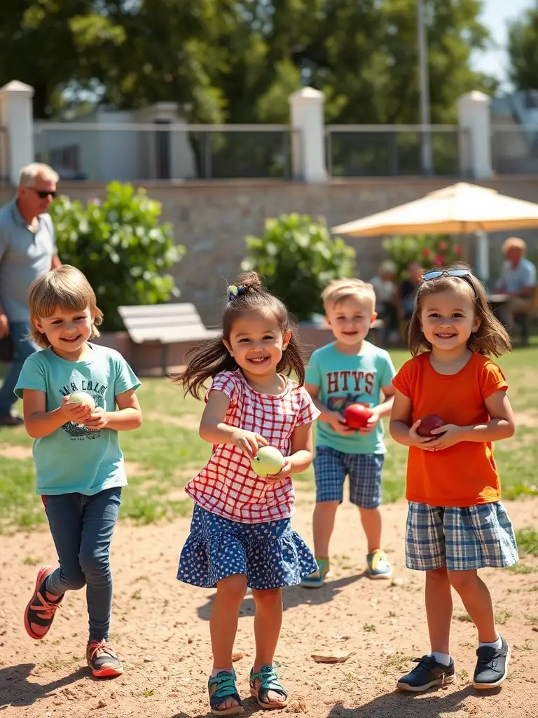 A picture of a community event organized by Pétanque Gessienne, with families and children participating in pétanque-related activities.